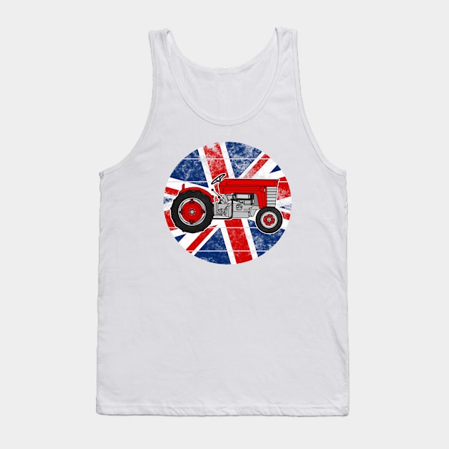 Vintage Tractor UK Flag Farmer British Farming Great Britain Tank Top by doodlerob